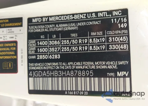 2017 Mercedes-Benz Gle 350 4Matic z USA, uszkodzony, nr VIN 4JGDA5HB3HA878895